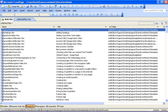 Screenshot of Unlinked Files report