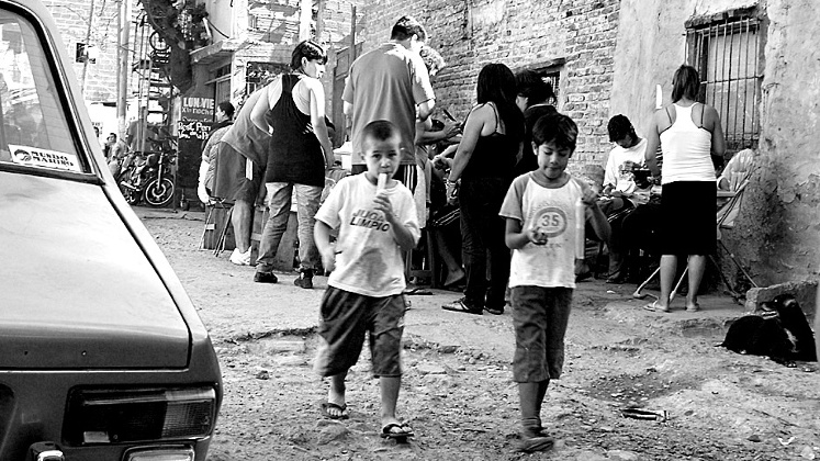 kids walking down a street