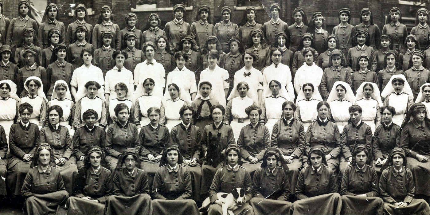 A large group of women all lined up at different levels ready for a big group photograph.