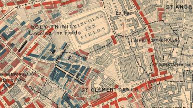 A section of one of Charles Booth's maps focussed on the area around what is now LSE campus