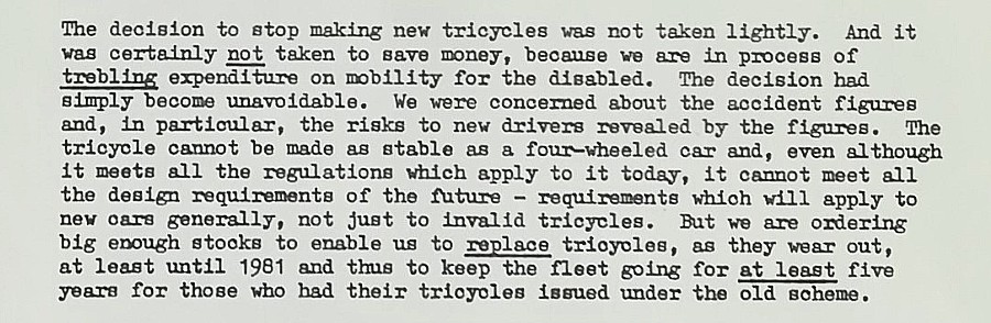 A letter from David Ennals, Secretary of State for Social Services, to those affected by the withdrawal of 'Invacars'.