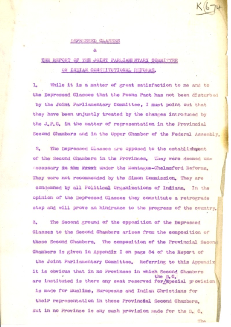 Ambedkar’s statement on the Depressed Classes, from Lansbury/24, LSE Library