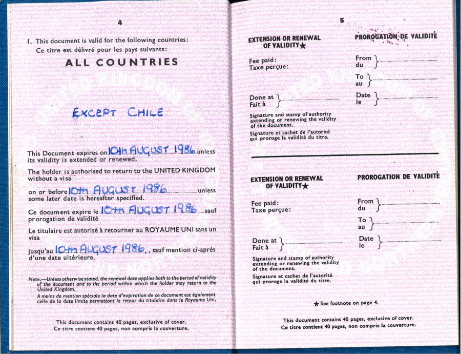 Two pages of a UK passport.