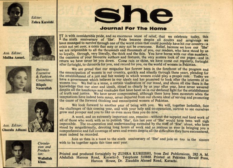 Excerpt from She magazine, showing the editor, LSE alumna Zuhra Kureishi