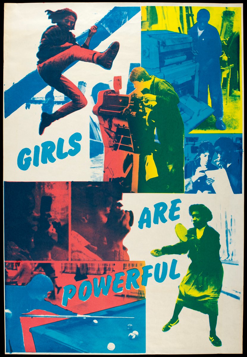 A poster showing girls doing activities and the text 'Girls are Powerful'.
