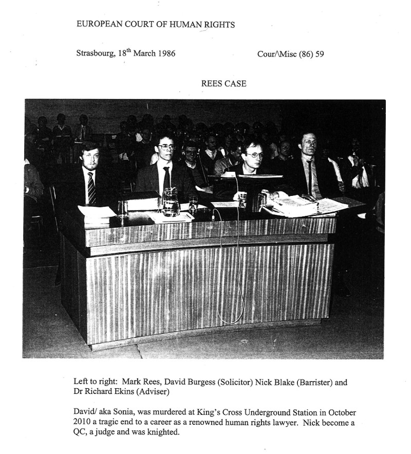 Photo in a document of Mark Rees and others in court