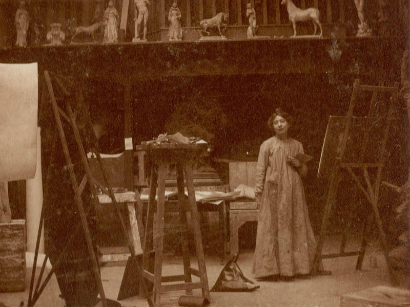 Sylvia Pankhurst in her studio.
