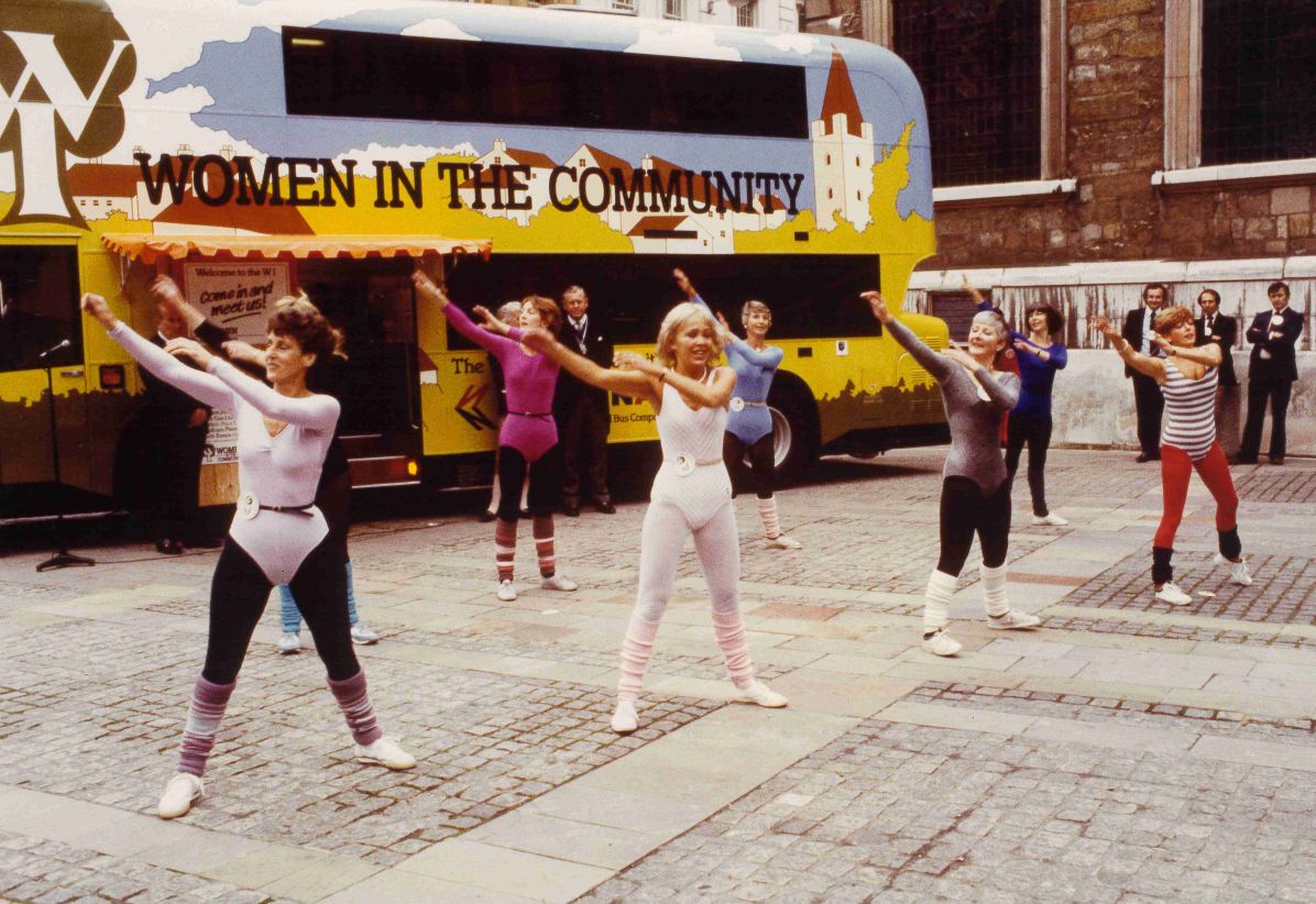 A group of people doing aerobics