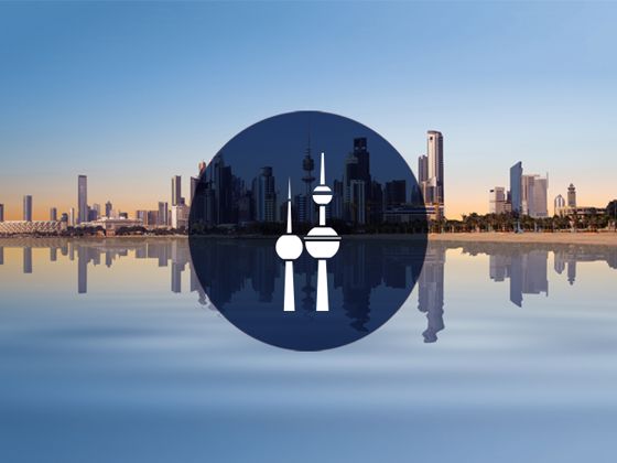Kuwait City cityscape with graphic overlay