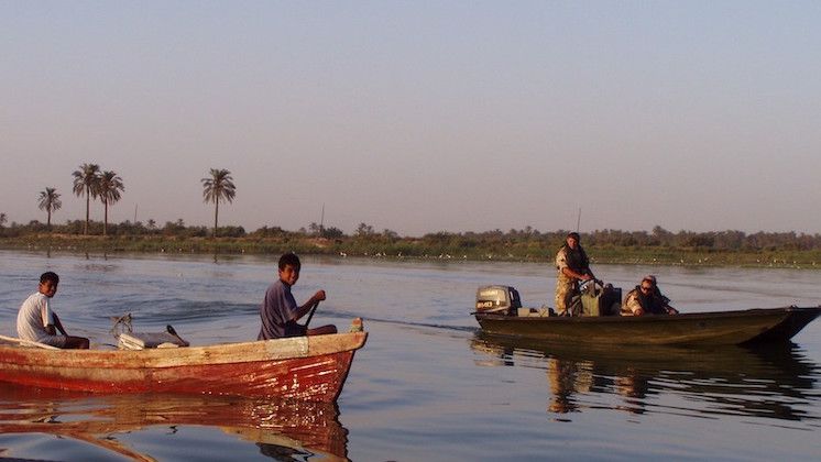 A Royal Engineers Boat Group patrols the Shatt Al Arab waterway in Basra
