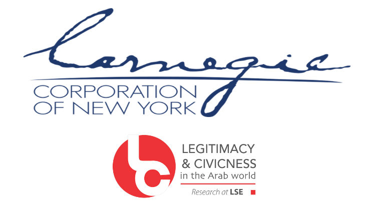 logos for Carnegie Corporation New York and Research at LSE's Legitimacy & Civicness in the Arab World