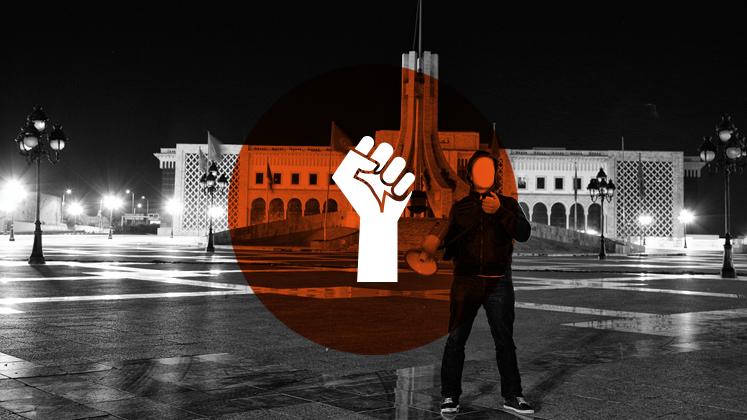 Faceless protester in Tunisia