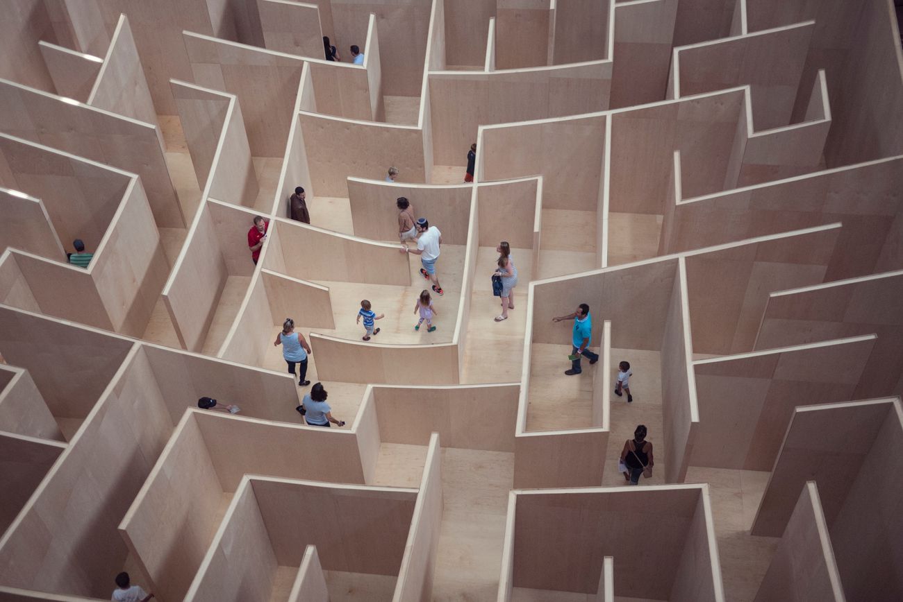 People walking in maze