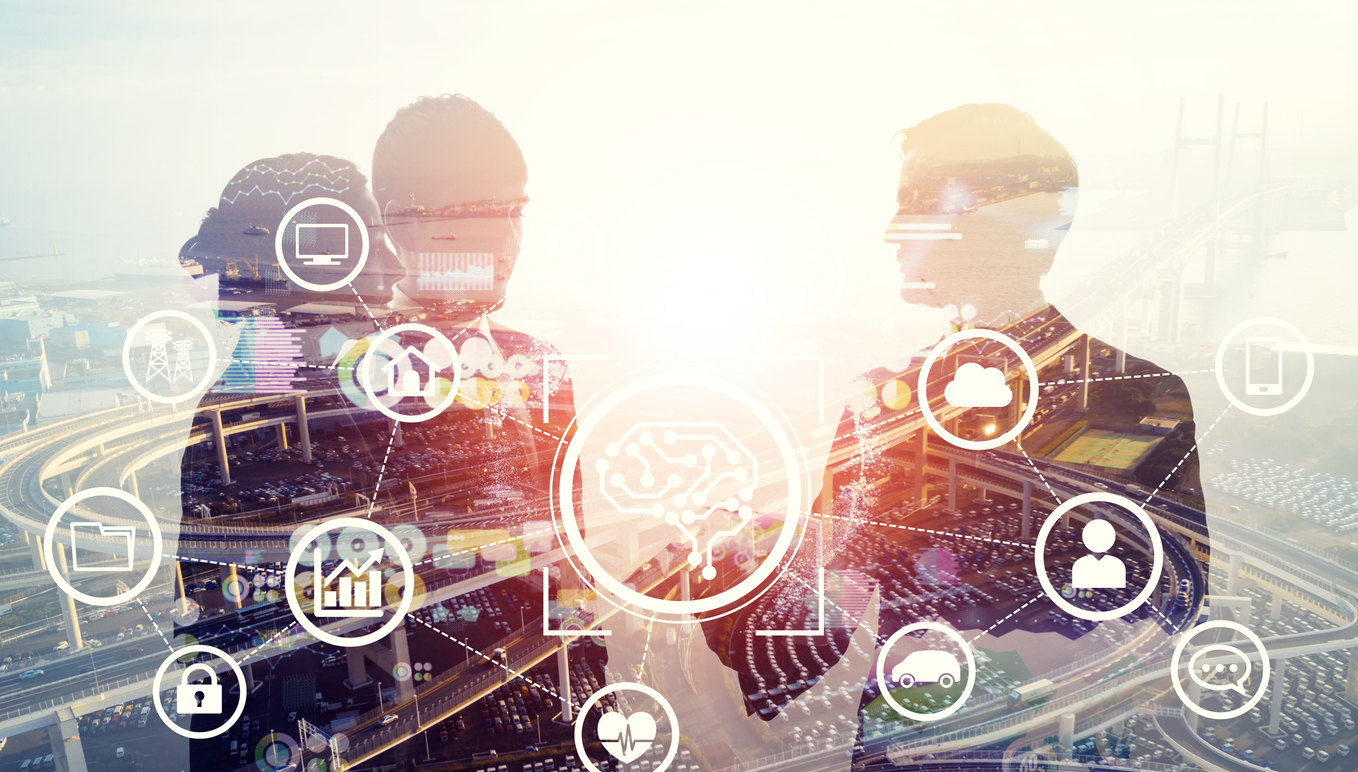 Abstract image of three office workers 