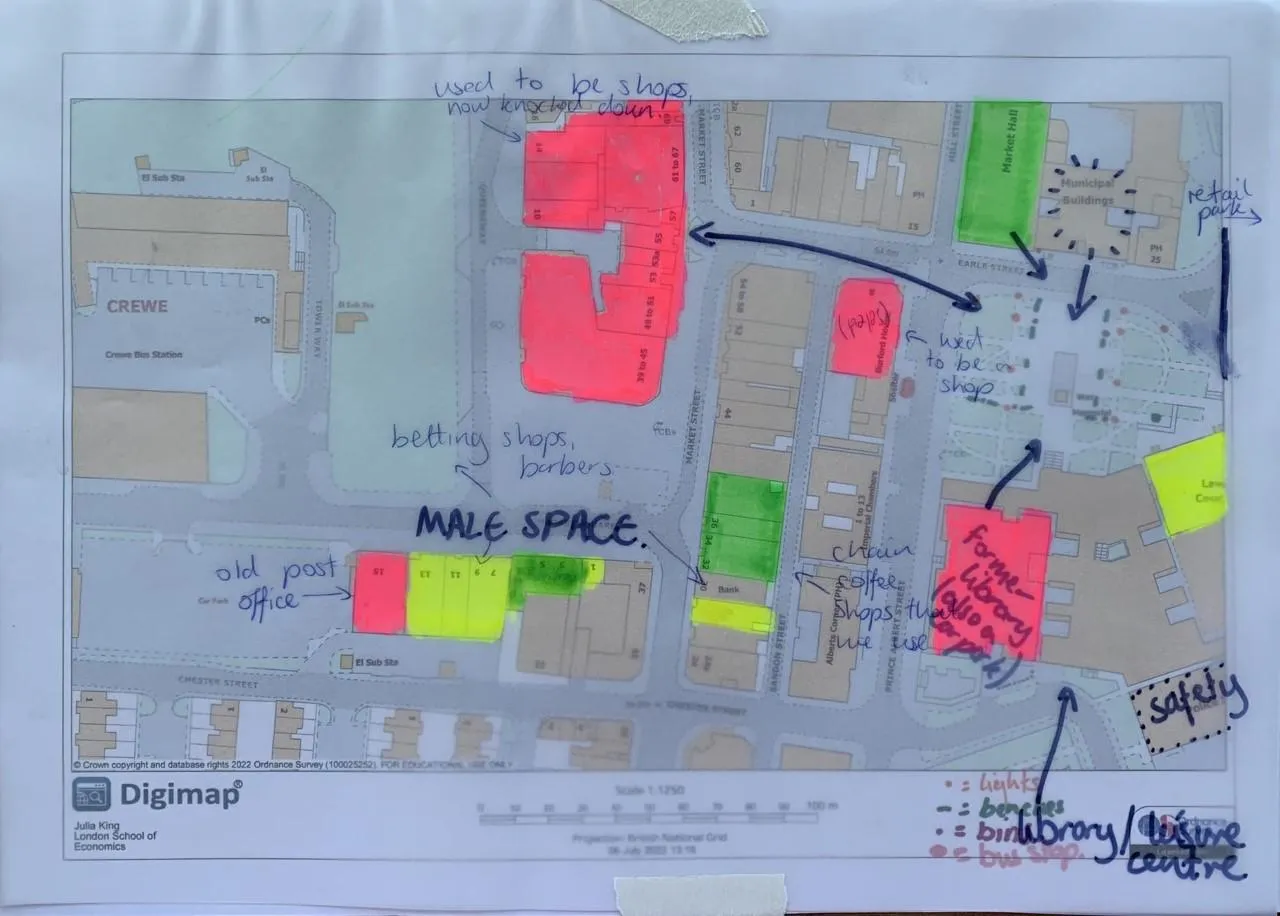 One of the maps made by three researchers-in-residence of the city-centre in Crewe    