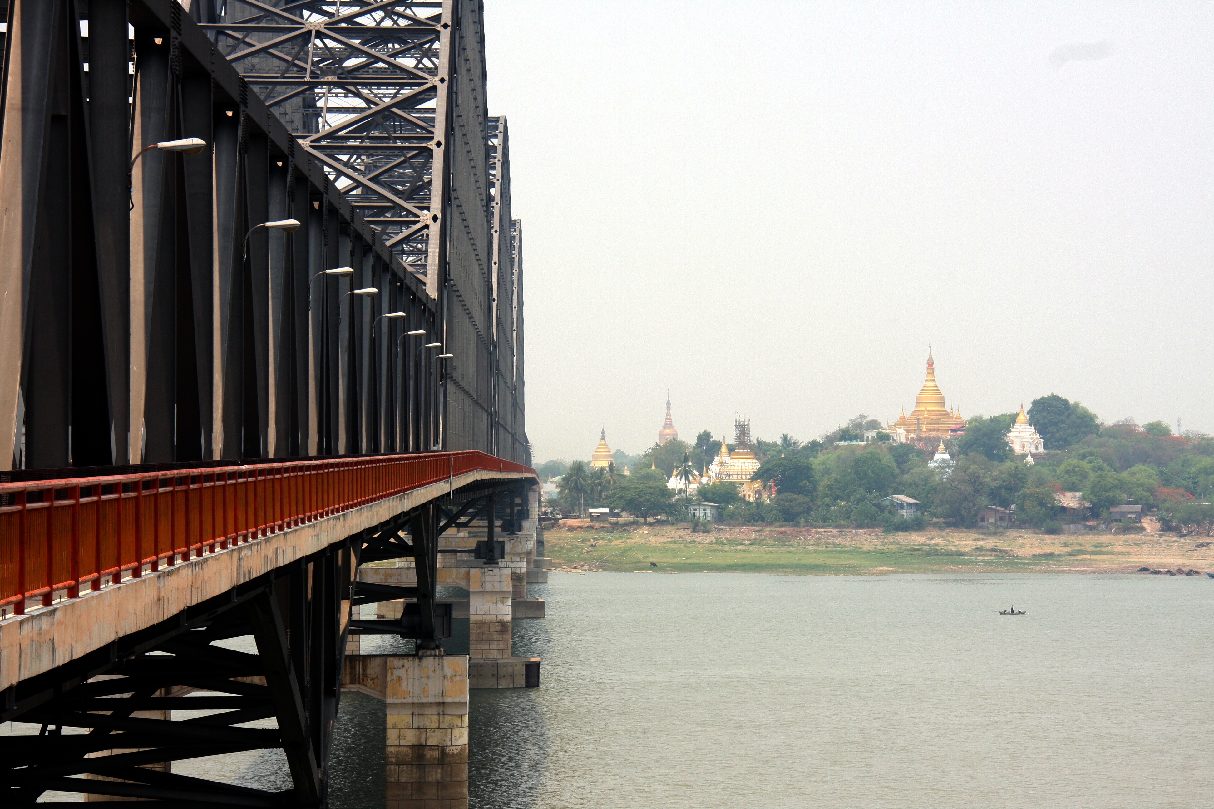 The side of a bridge leading to Myanmar's mainland