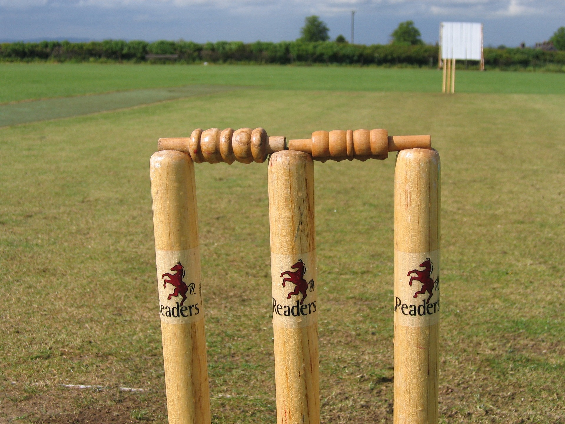 A close up of cricket stumps