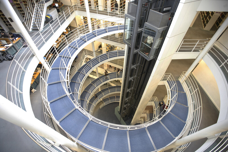 Spiral staircase in LSE library.