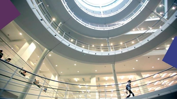 LSE library spiral staircase and ceiling