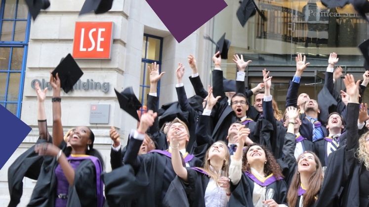 A group of LSE graduates throw their hats in the air
