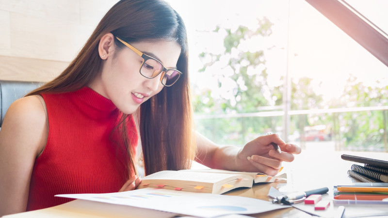 student studying at desk