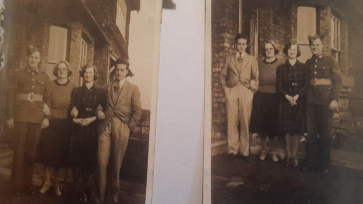 Image of two black and white photographs of Peter Bence and his family