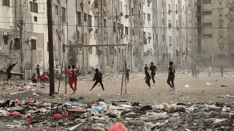 Children playing football in Yemen